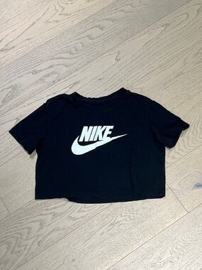 WOMEN's Nike Black Crop Tee with White Swoosh Logo